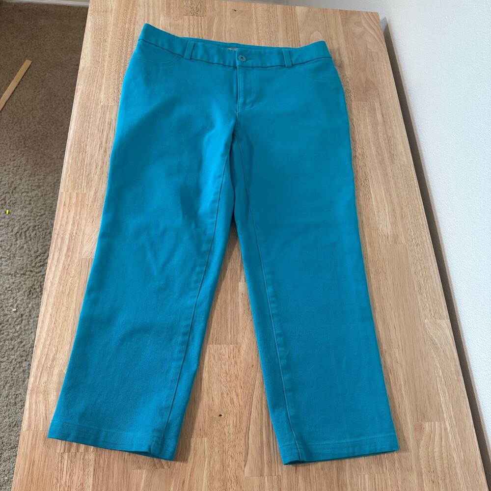 Chico’s Turquoise Blue Denim Capri Jean Pants Size 0 US 4 Small EUC
